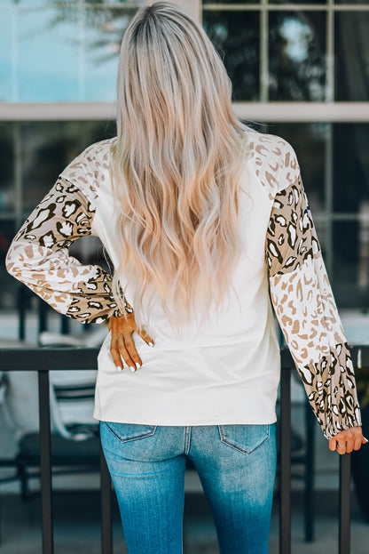 Leopard Round Neck Dropped Shoulder T-Shirt 