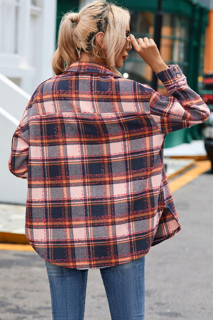 Plaid Dropped Shoulder Shirt Jacket 