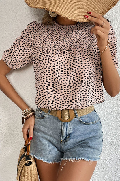 Printed Smocked Puff Sleeve Blouse 