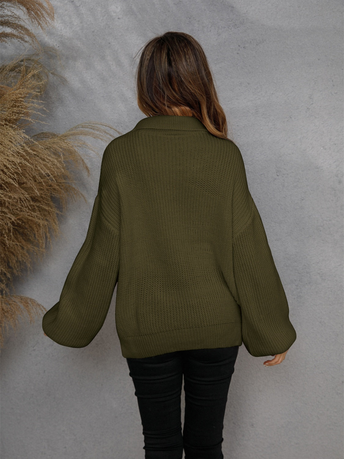 Half Zip Dropped Shoulder Sweater