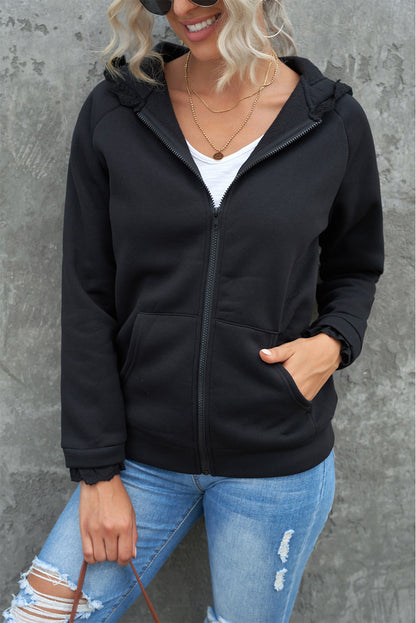 Lace Trim Zip-Up Hooded Jacket 