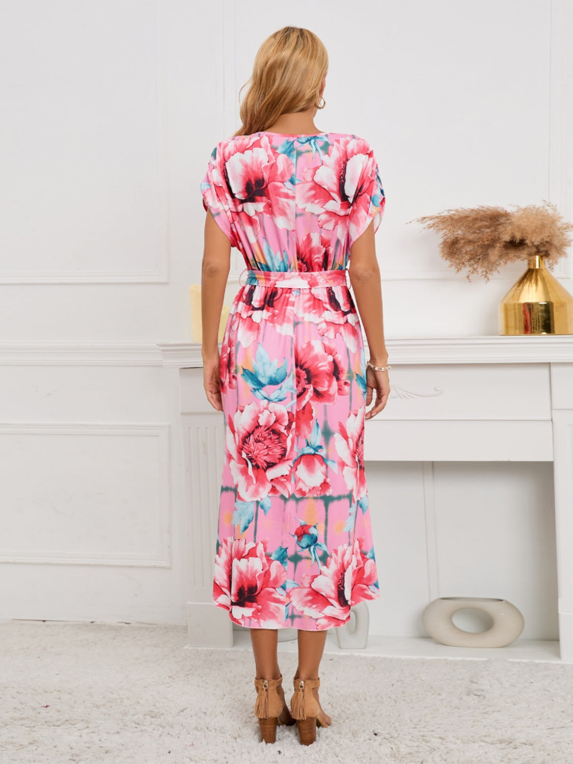 Ruffled Tied Floral Surplice Dress 