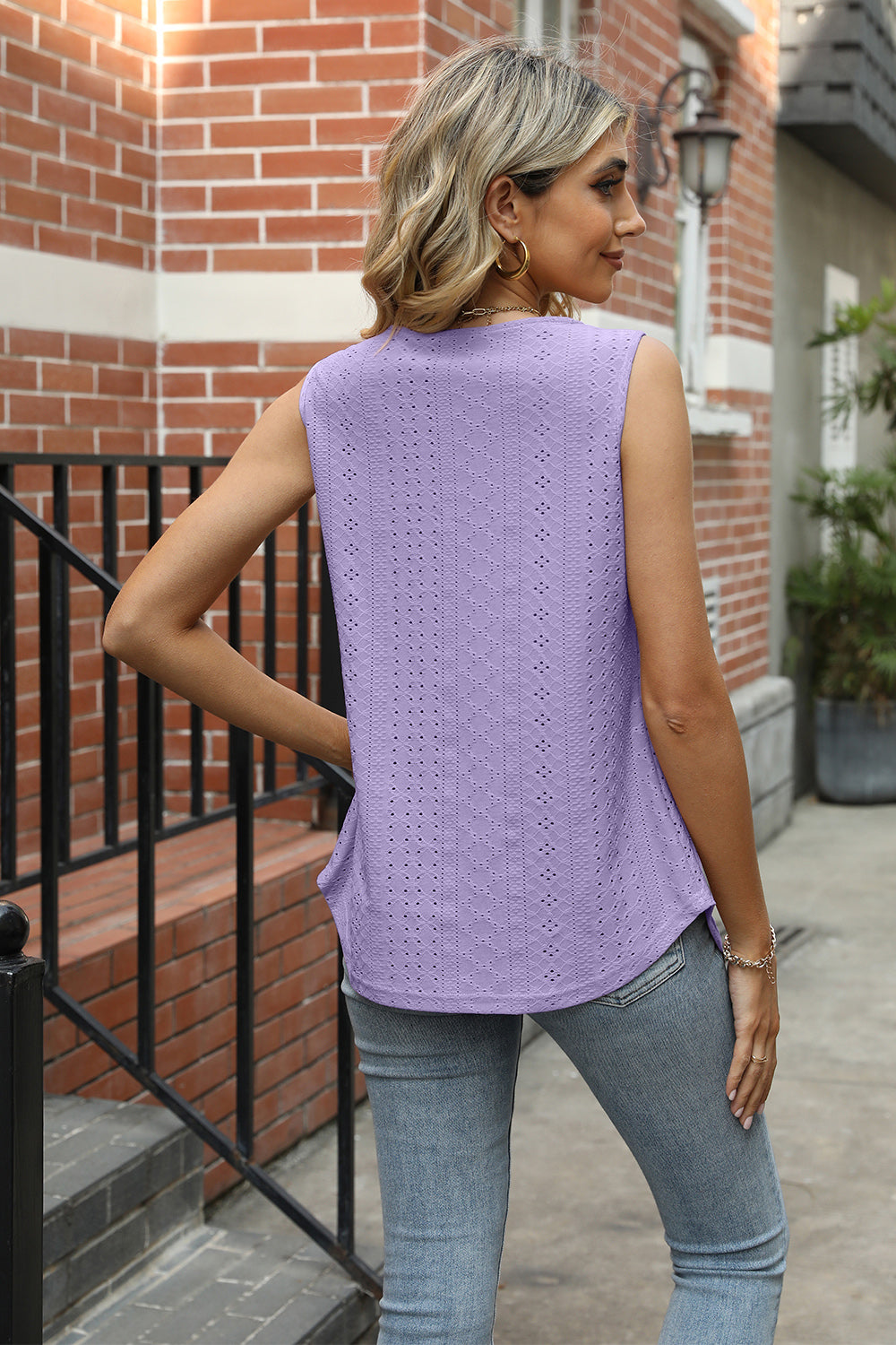 Eyelet Square Neck Tank 