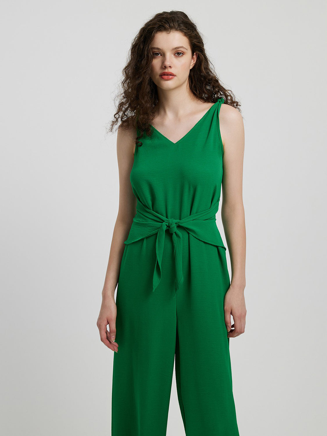 Knot Detail Tie Front Sleeveless Jumpsuit 