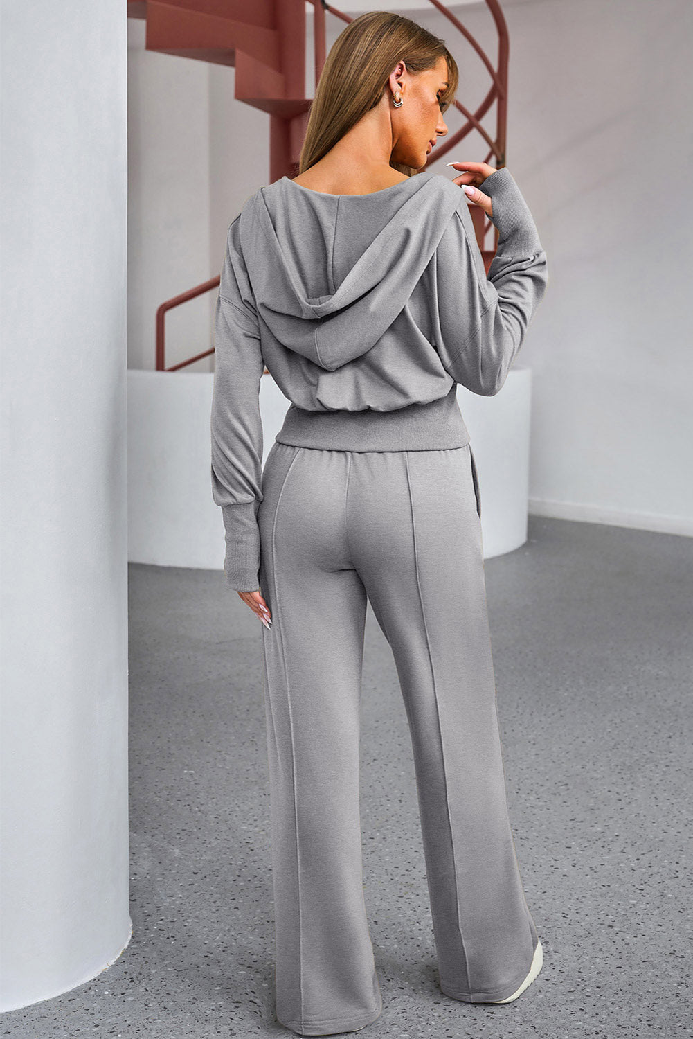 Dropped Shoulder Hoodie and Drawstring Pants Active Set 