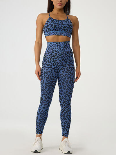 Leopard Crisscross Top and Leggings Active Set - Babbazon Activewear