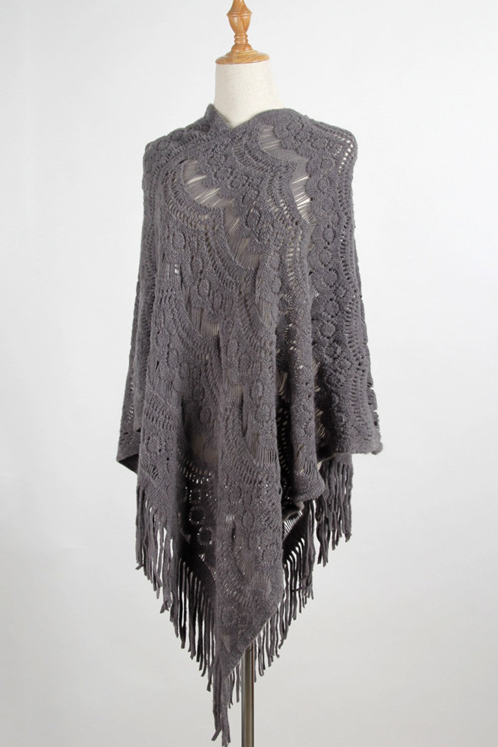 Fringe Openwork Surplice Cape Sleeve Poncho 