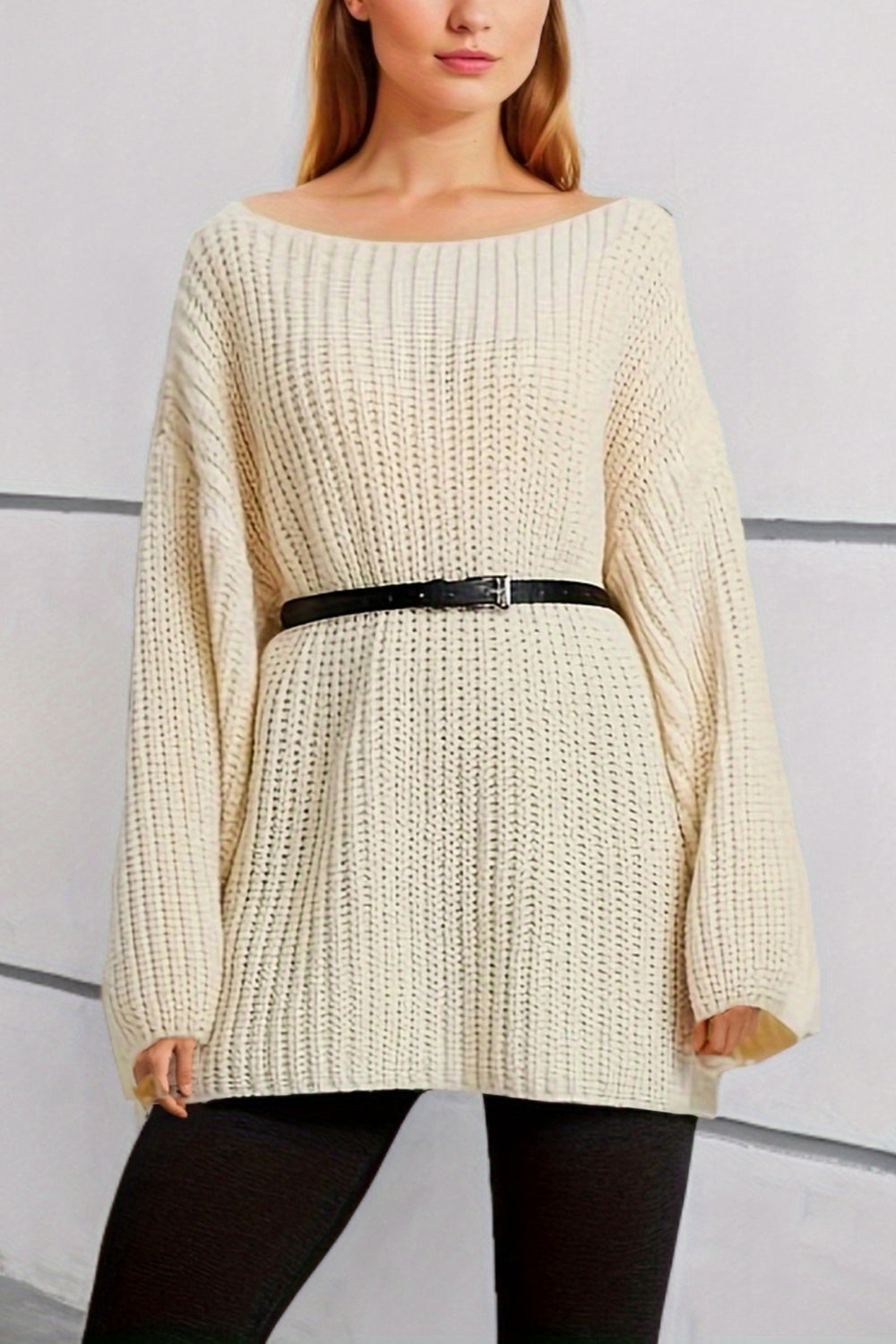 Boat Neck Dropped Shoulder Mini Sweater Dress 