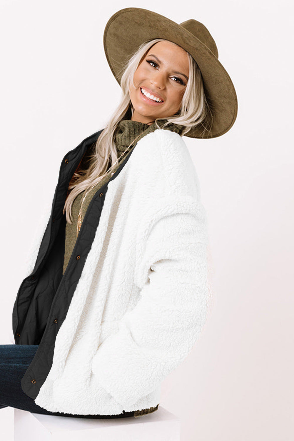 Long Sleeve Button Front Winter Coat 