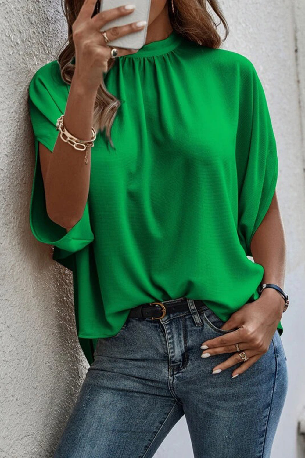 Tie Back Slit Half Sleeve Blouse - Babbazon Tops