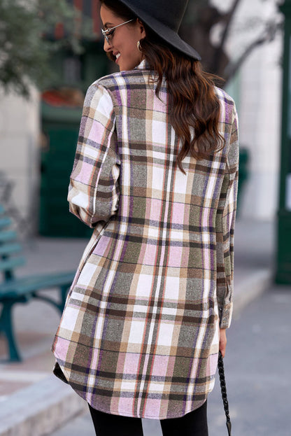 Plaid Button-Up Longline Shirt Jacket 