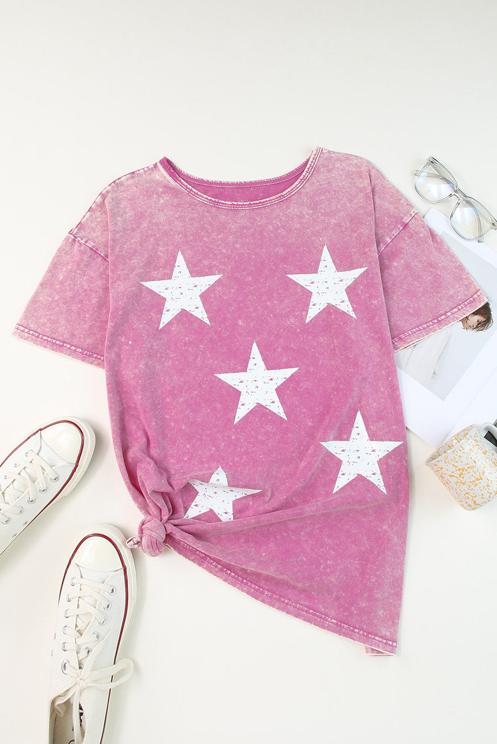 Mineral Wash Star Print Dropped Shoulder Tunic T-Shirt 