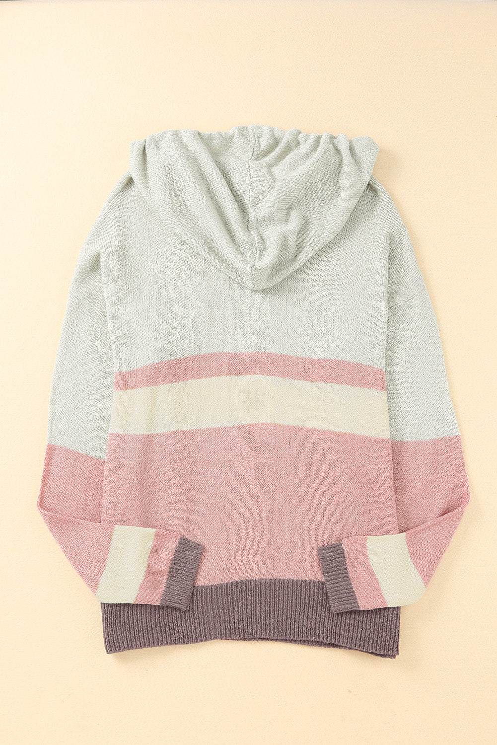 Color Block Drawstring Side Slit Hooded Sweater 