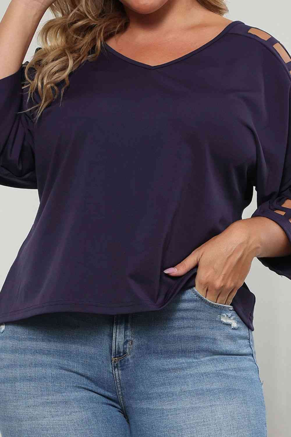 Plus Size Cutout Three-Quarter Sleeve Blouse 