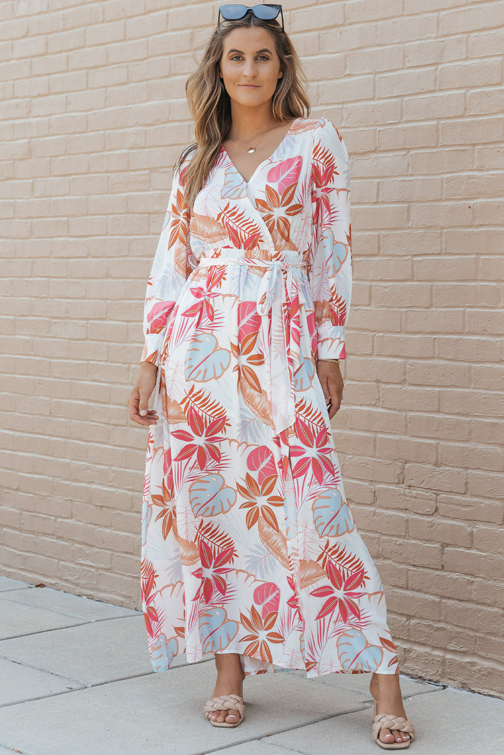 Printed Tie Waist Maxi Dress - Babbazon Midi Dress