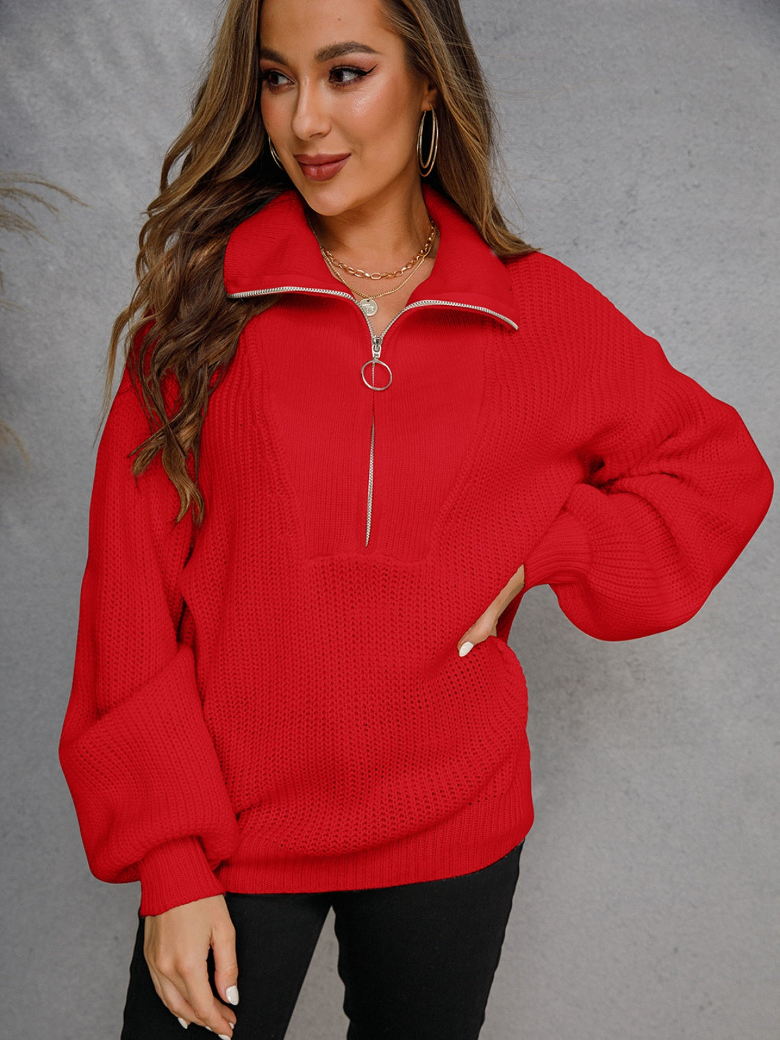 Half Zip Dropped Shoulder Sweater 