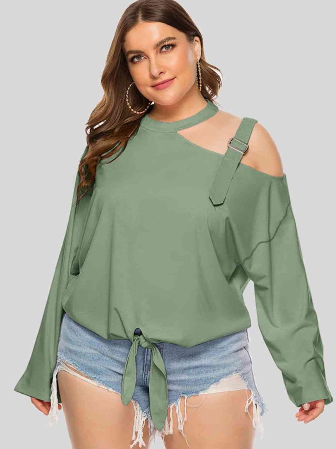 Plus Size Cold-Shoulder Tied Top 