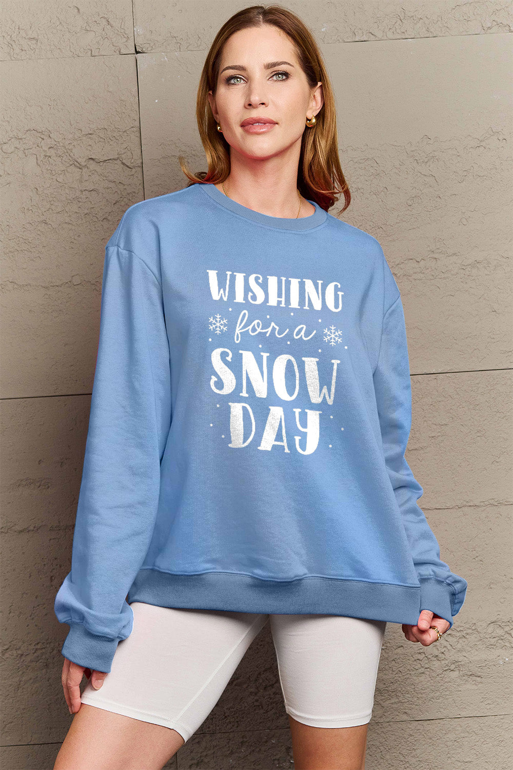 Simply Love Full Size WISHING FOR A SNOW DAY Round Neck Sweatshirt 