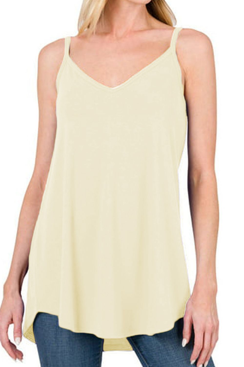 Full Size Spaghetti Strap V-Neck Flowy Tunic Cami - Babbazon