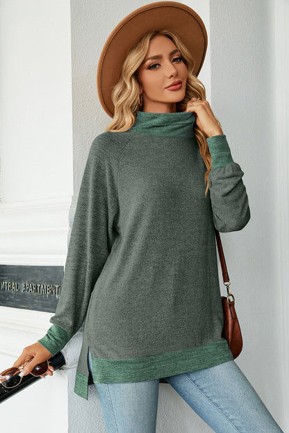 Slit Mock Neck Long Sleeve T-Shirt