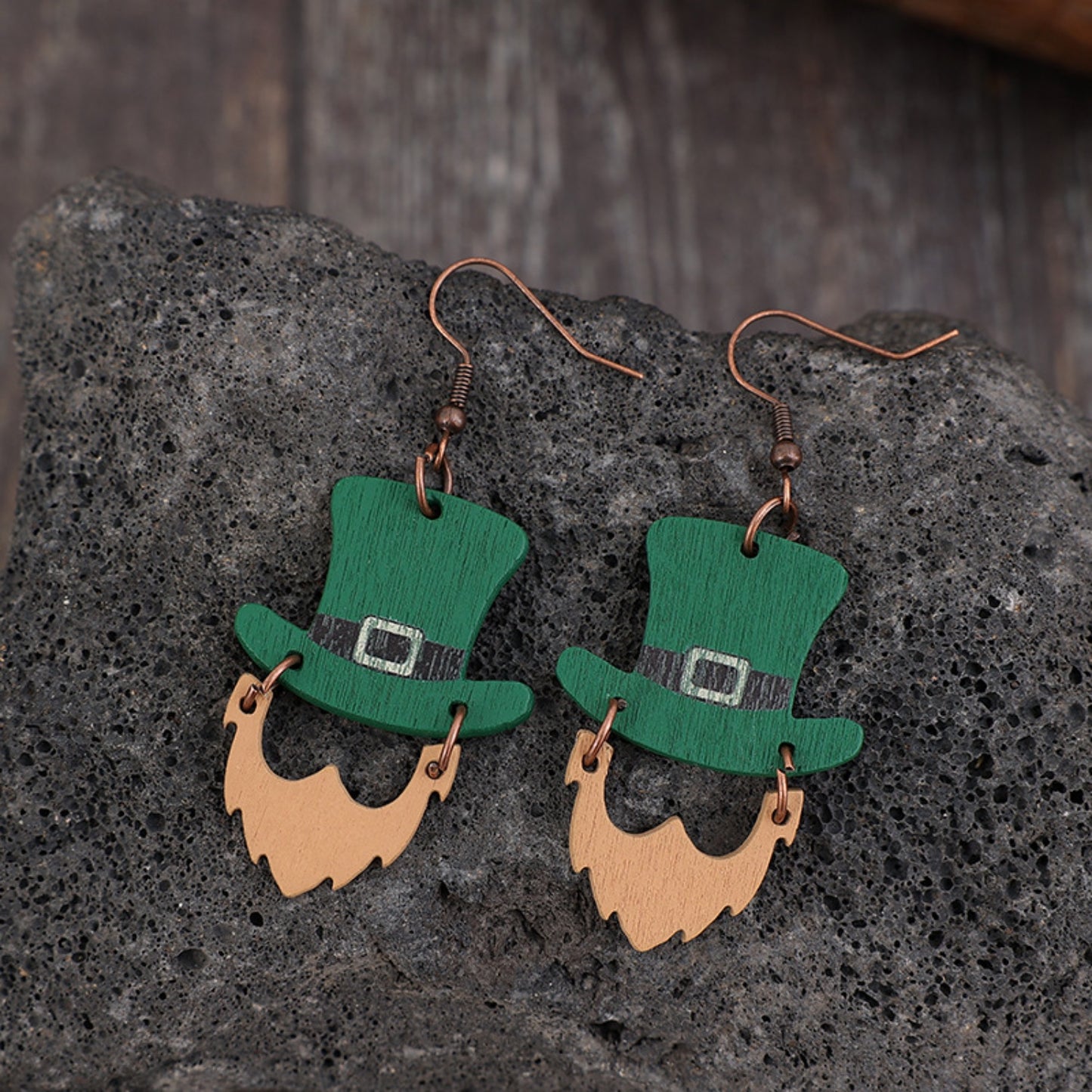 Wooden Hat Shape Dangle Earrings 