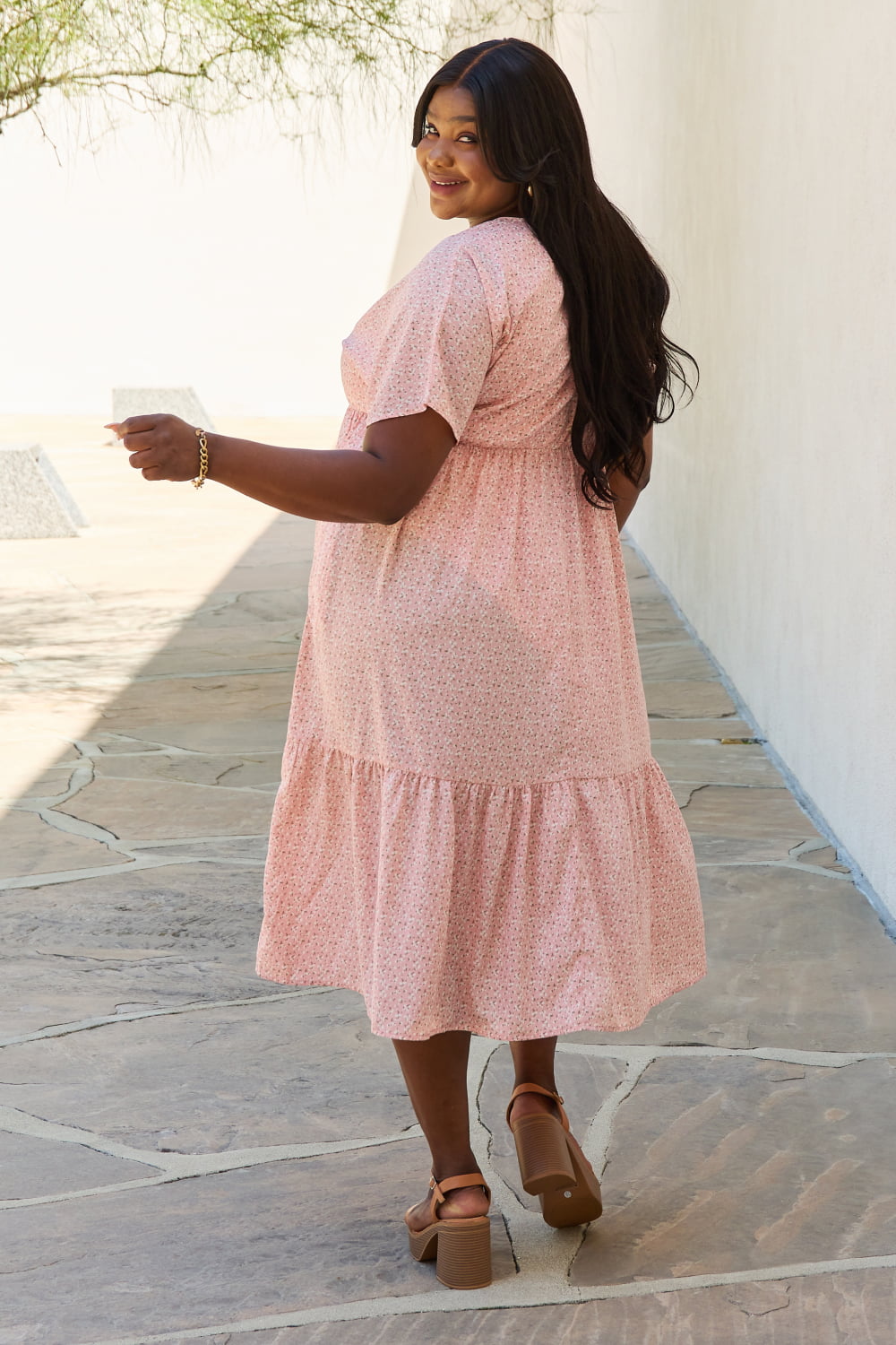 HEYSON Spring Baby Full Size Kimono Sleeve Midi Dress in Peach 