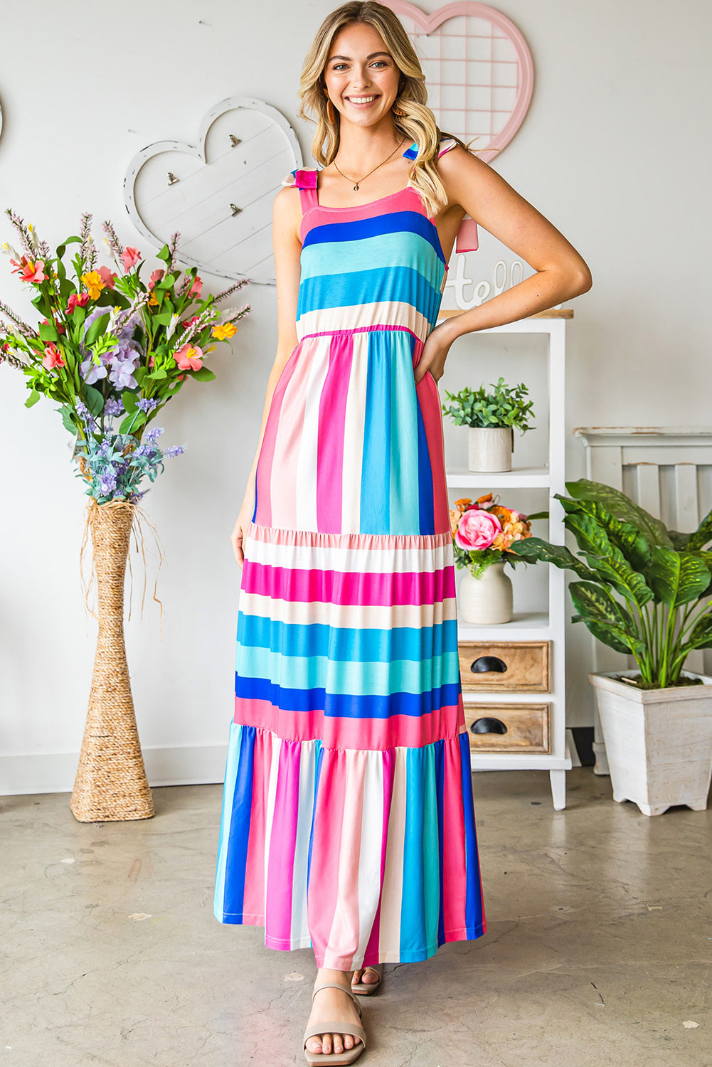 Striped Sleeveless Maxi Dress - Babbazon Maxi Dress