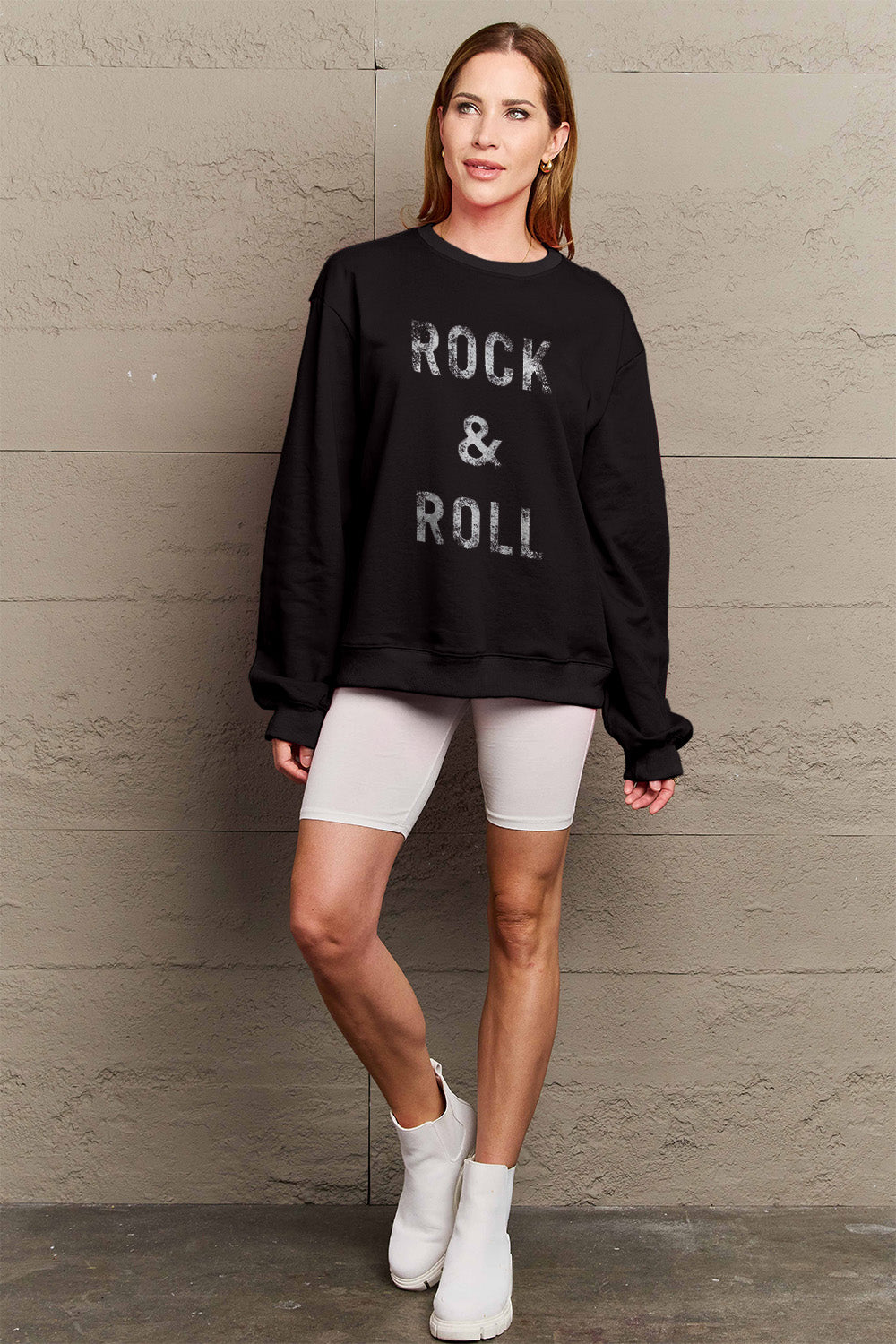 Simply Love Full Size ROCK & ROLL Round Neck Sweatshirt 