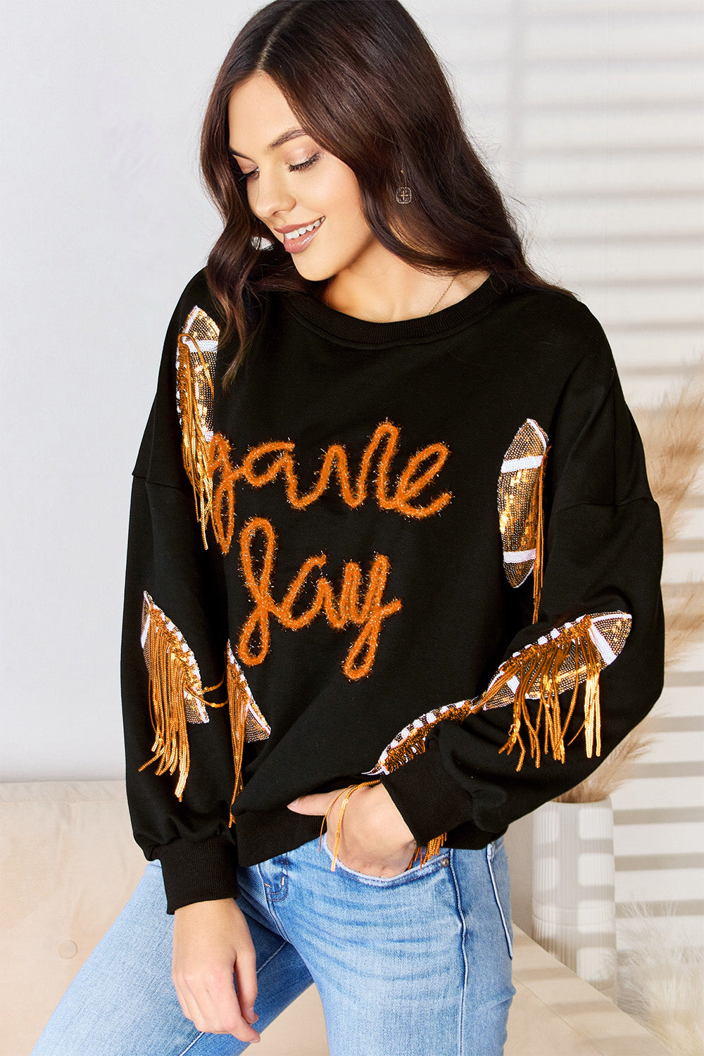 Rugby Sequin Round Neck Sweatshirt 