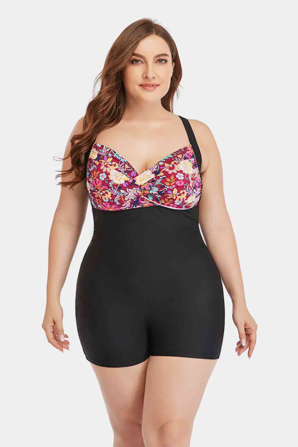 Plus Size Two-Tone One-Piece Swimsuit 