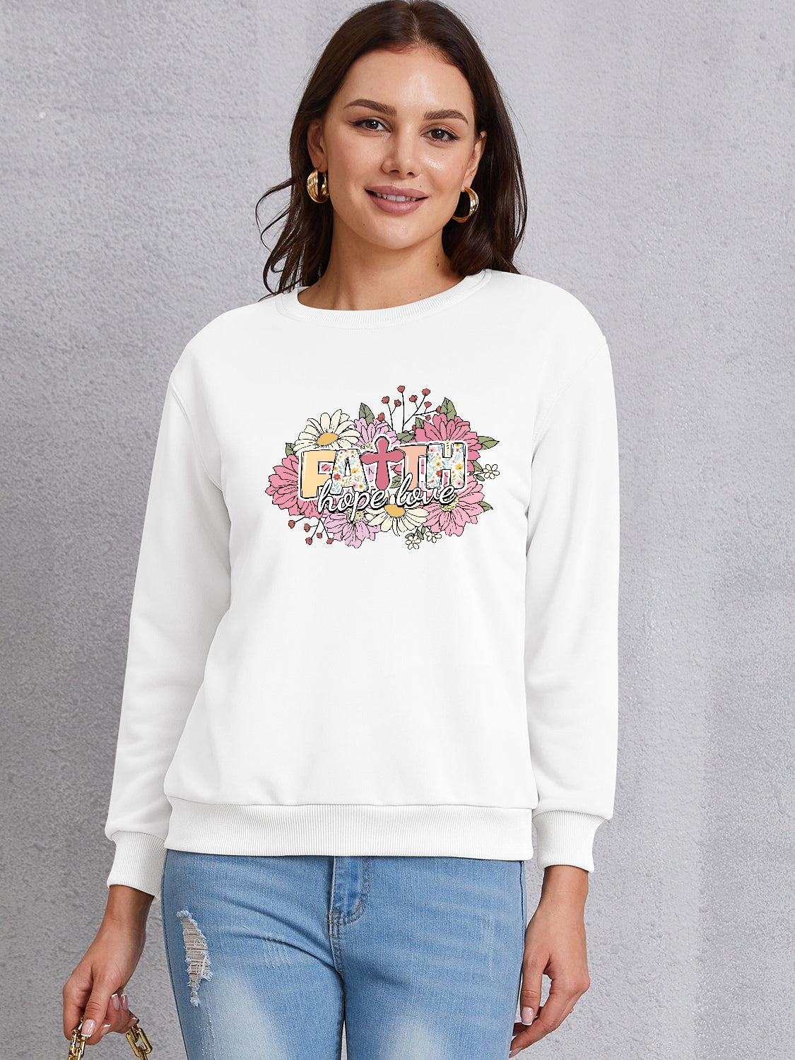 FAITH HOPE LOVE Round Neck Sweatshirt 