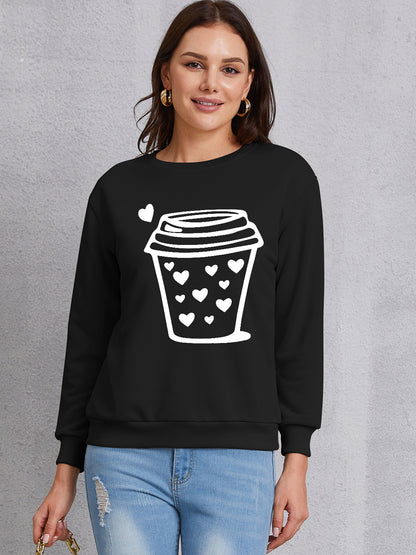 Coffee Graphic Round Neck Sweatshirt 