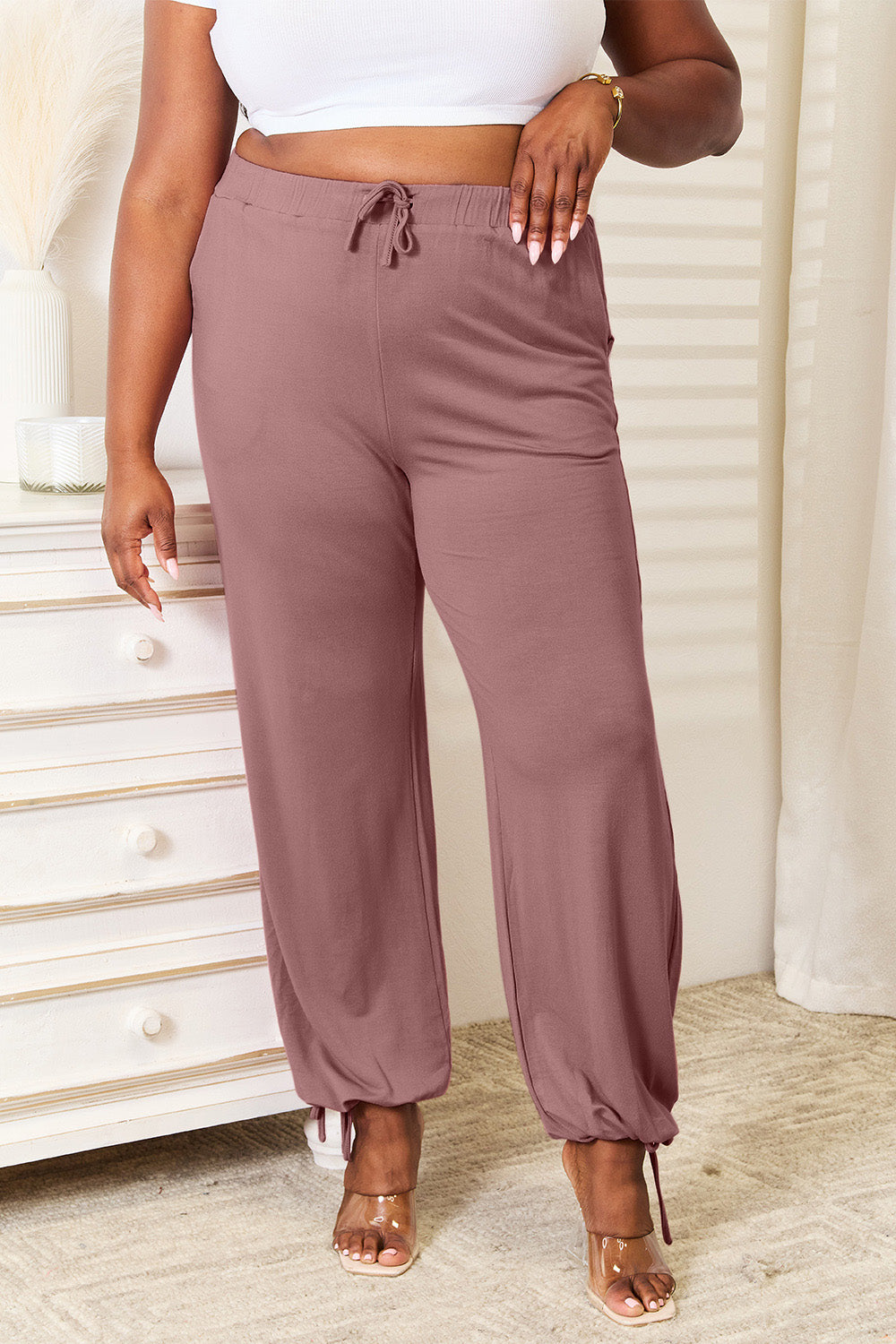 Basic Bae Full Size Soft Rayon Drawstring Waist Pants with Pockets - Babbazon