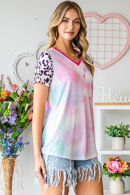 Tie-Dye Leopard V-Neck Tee 