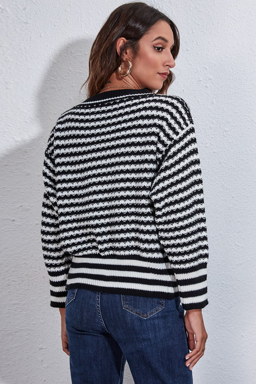 Striped V-Neck Knit Top 