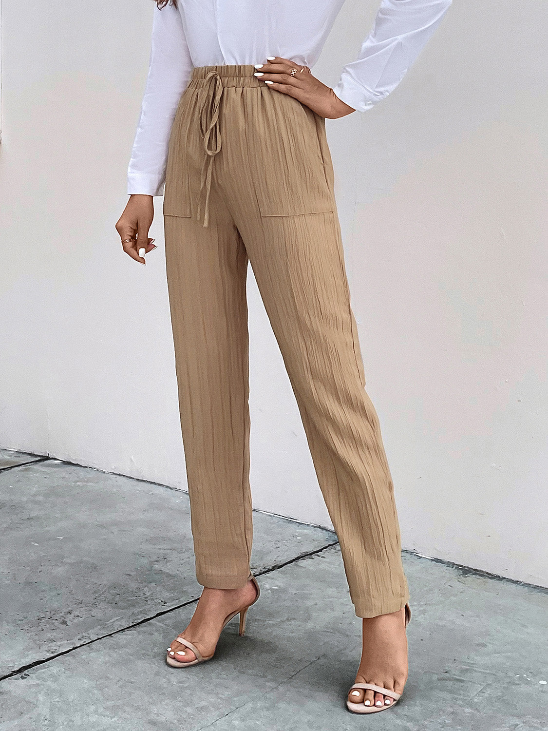 Texture Drawstring Pants with Pockets 