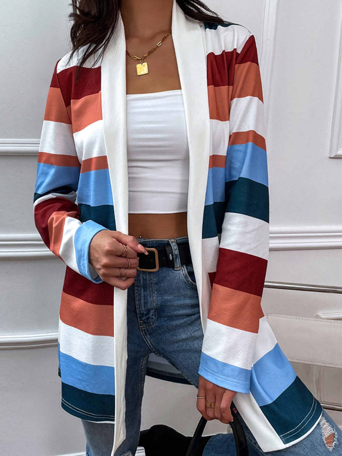 Color Block Open Front Cardigan 