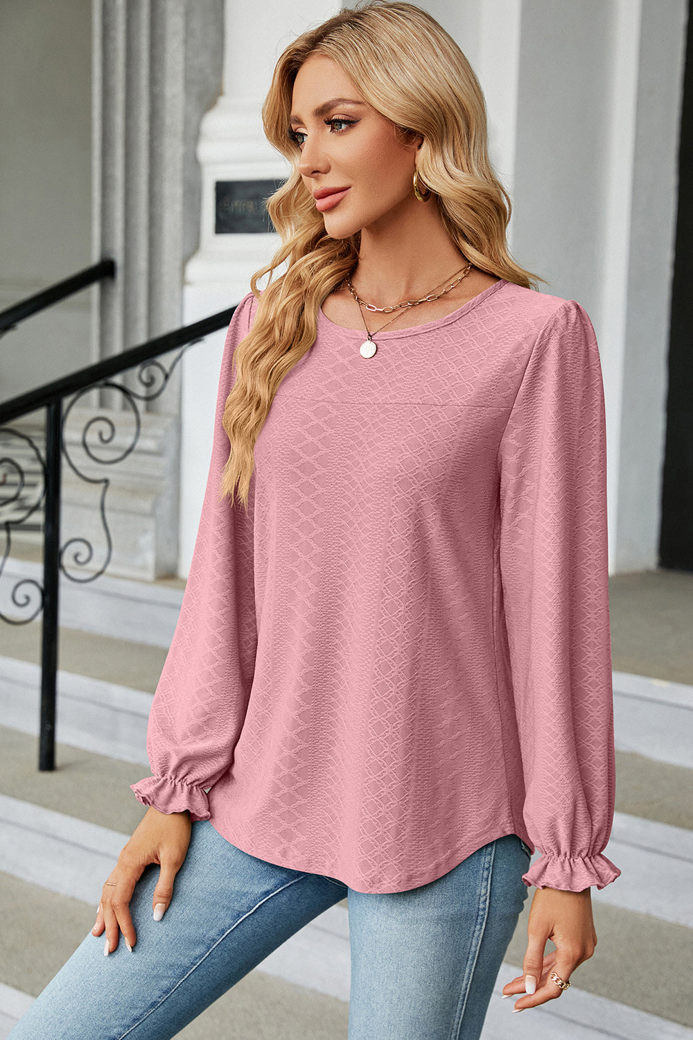 Round Neck Flounce Sleeve T-Shirt