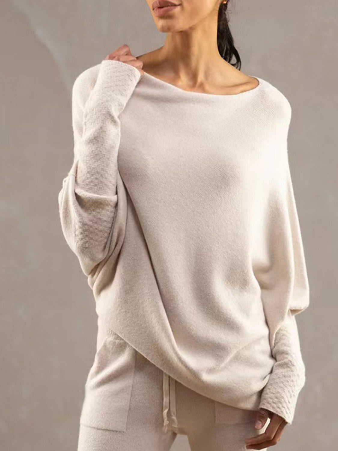 Full Size Boat Neck Batwing Sleeve Knit Top 