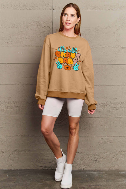 Simply Love Full Size IT'S ALL GRAVY BABY Long Sleeve Sweatshirt 