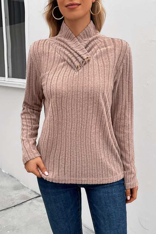 Ribbed Turtleneck Long Sleeve Sweater 