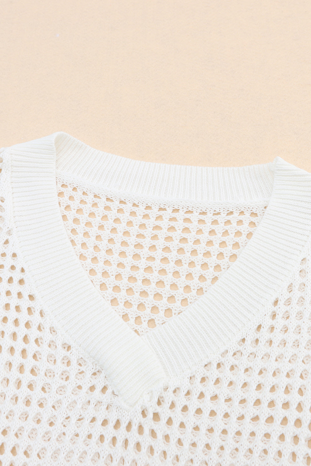 Openwork V-Neck Dropped Shoulder Knit Top 