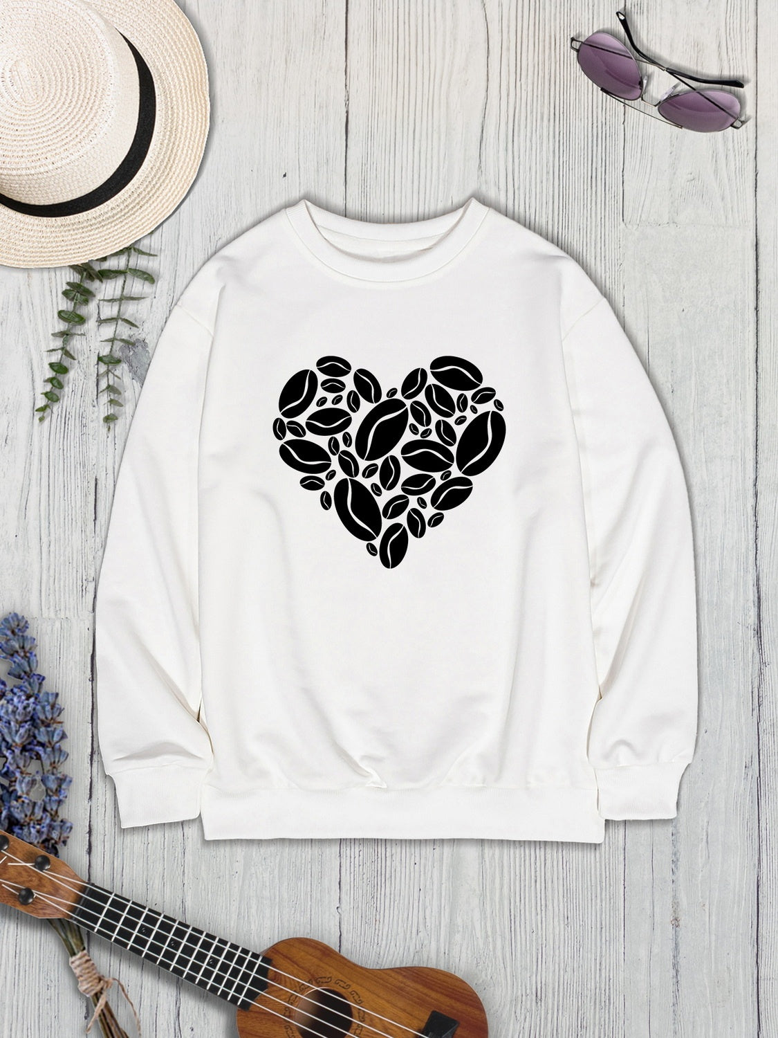 Heart Round Neck Dropped Shoulder Sweatshirt 