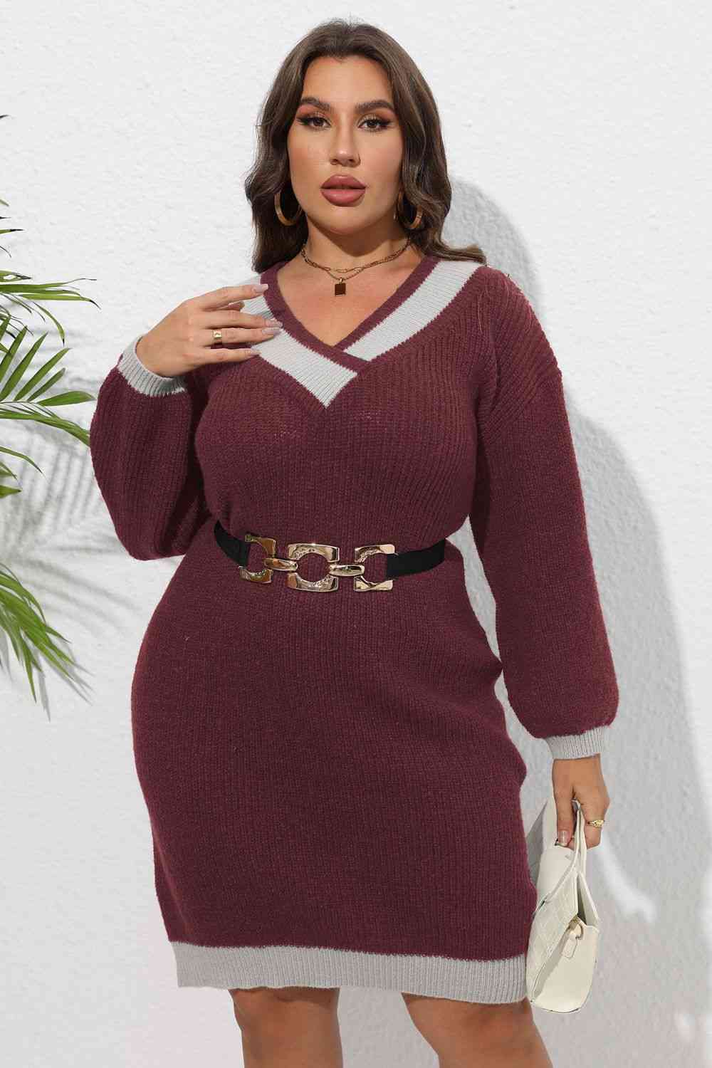 Plus Size Long Sleeve Sweater Dress 