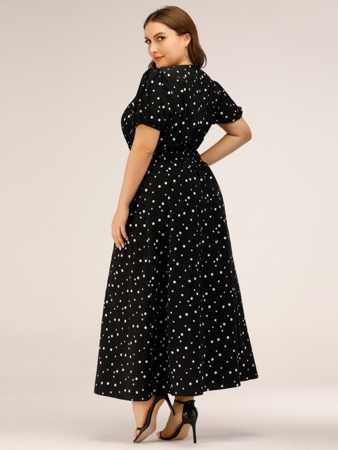 Plus Size Polka Dot Square Neck Dress 