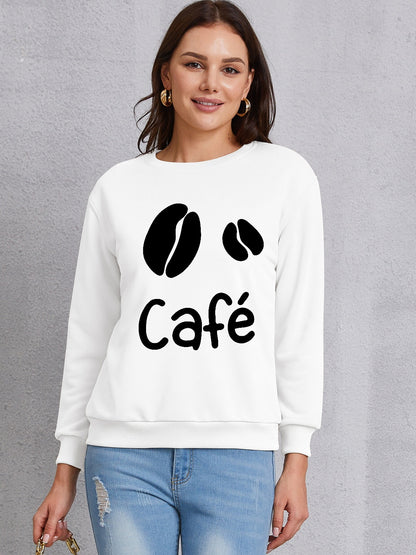 CAFE Round Neck Dropped Shoulder Sweatshirt 