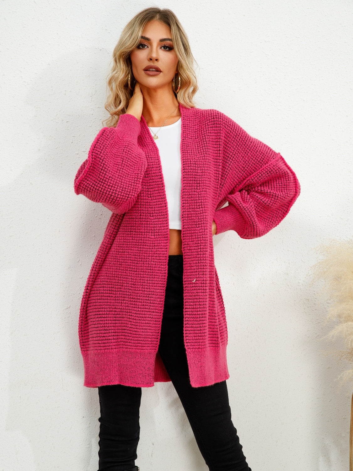 Open Front Dropped Shoulder Cardigan 