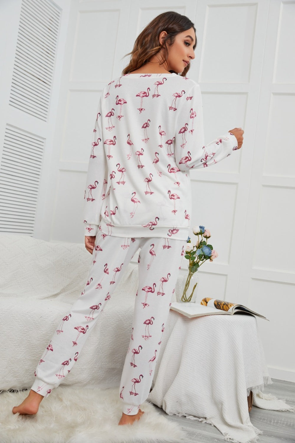 Flamingo Long Sleeve Top and Pants Lounge Set 