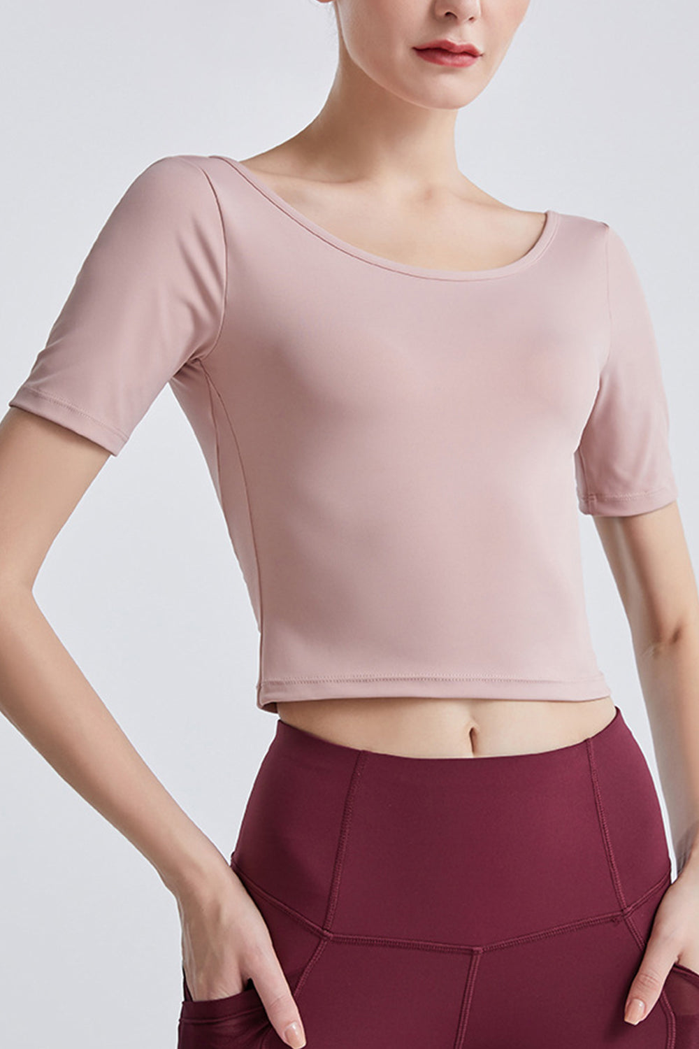 Cutout Backless Round Neck Active T-Shirt 