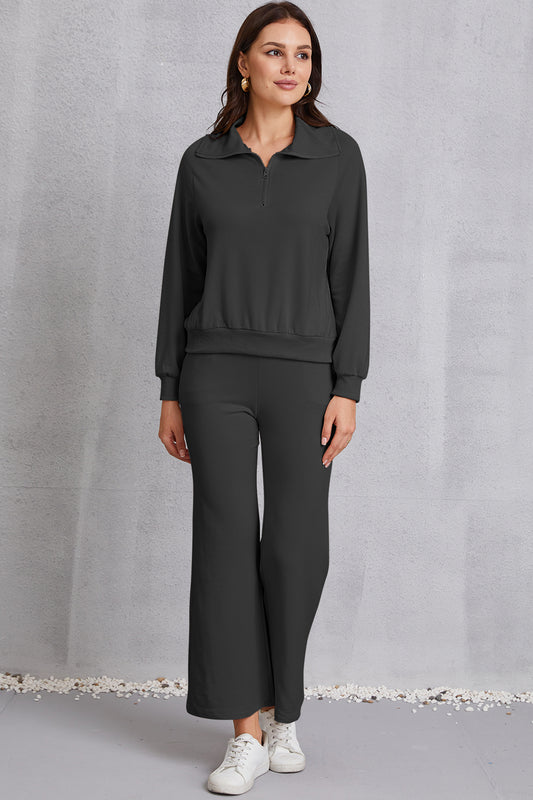 Half Zip Collared Neck Sweatshirt and Pants Set 